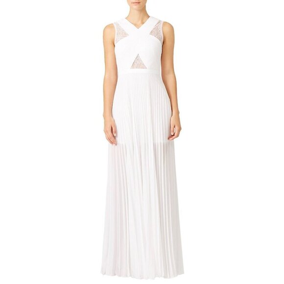 BCBGMaxazria Women's White Caia Pleated Maxi Dress Gown - 4 - Picture 1 of 12